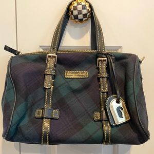 DOONEY & BOURKE BLUE GREEN PLAID VINTAGE SATCHEL
